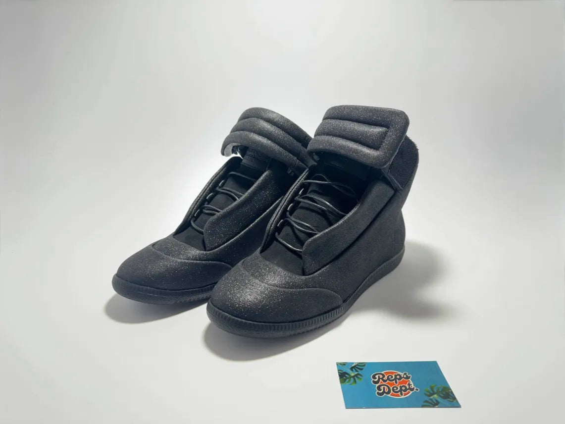 MM6~ Maison Margiela Future High Leather Sneakers Black Glitter