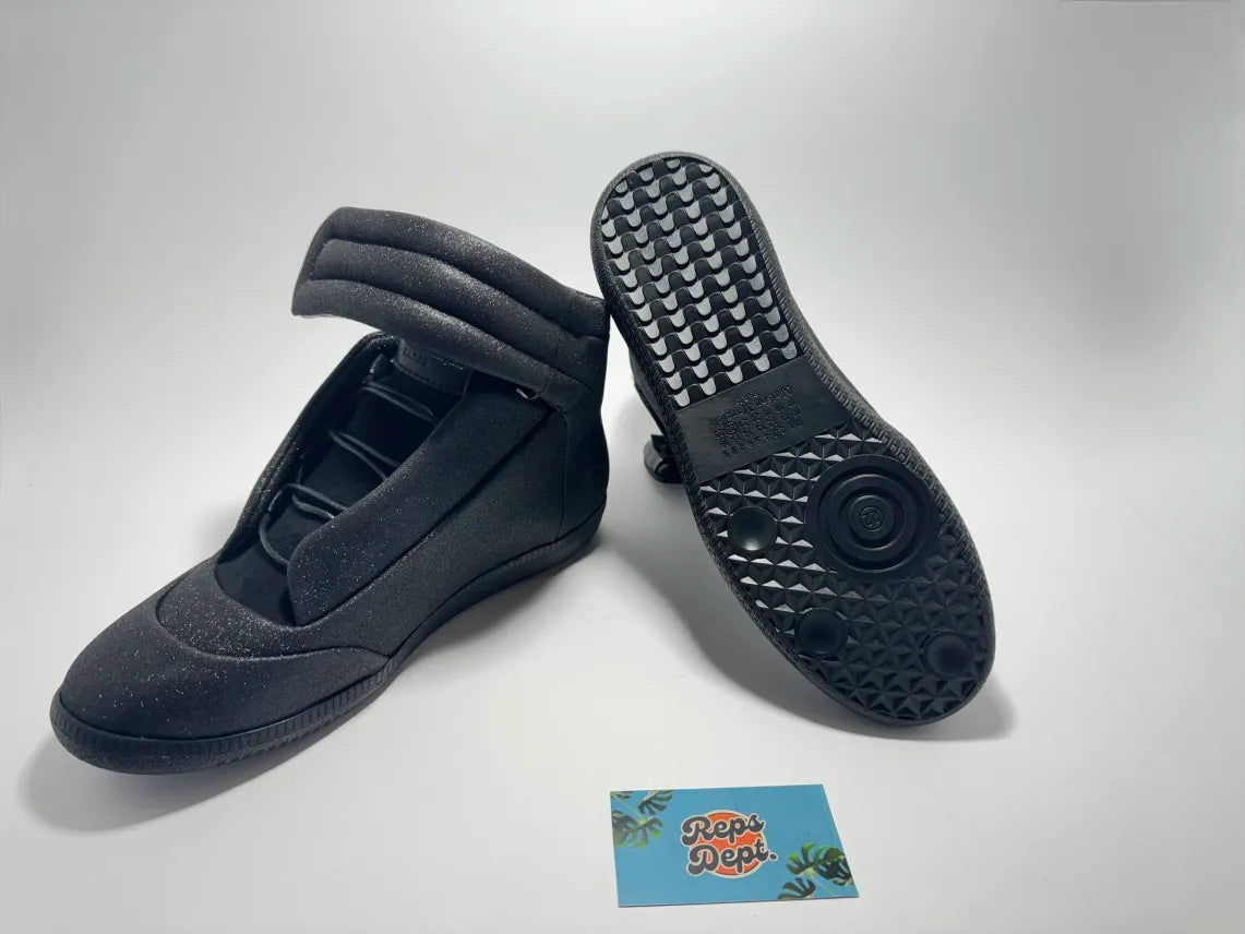 MM6~ Maison Margiela Future High Leather Sneakers Black Glitter