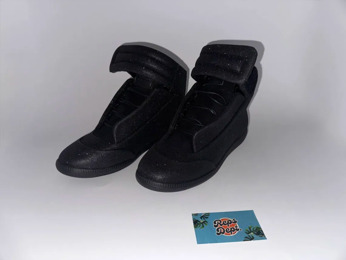 MM6~ Maison Margiela Future High Leather Sneakers Black Glitter
